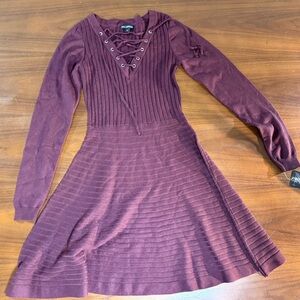 Nina Leonard Lace-Up Burgundy Mini Dress